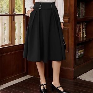 Belle Poque Women's High Waist Pleated‎ Midi A-Line Skirt with Pockets 3X